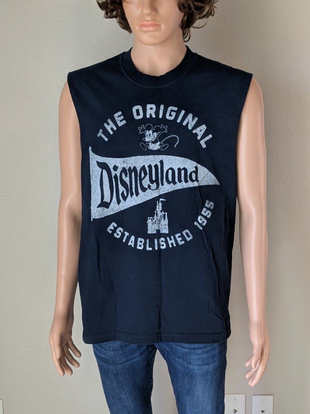 Disney Parks Shirt Men's XXL Blue Disneyland Flag 1955 Sleeveless Tank Top Tee